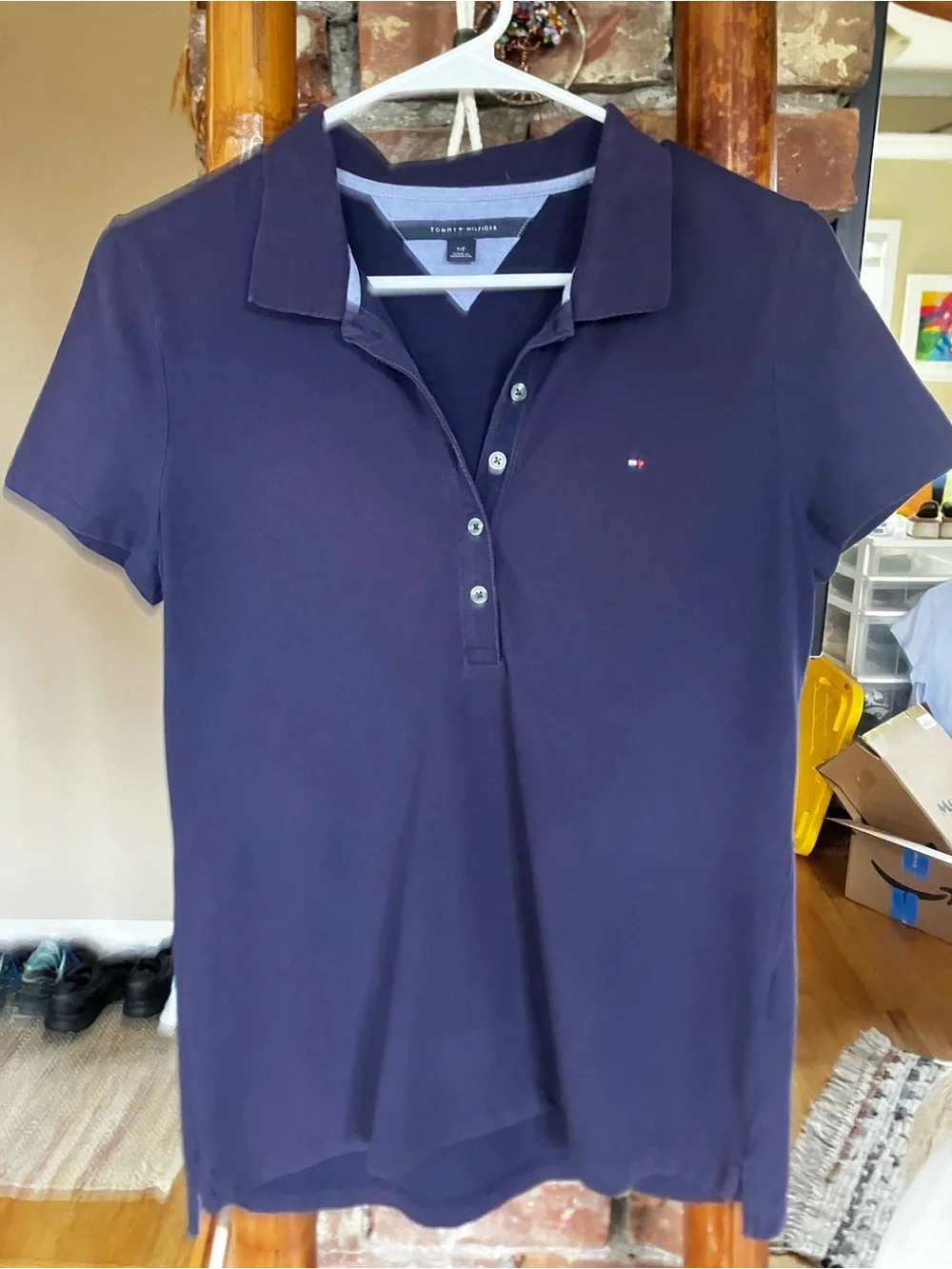 Tommy Hilfiger Navy Blue Heritage Polo Shirt Short Sleeve Women's Small Petite